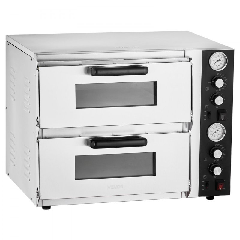 Pizza Oven Electric, 18" Double-Deck Commercial Countertop Pizza Oven, 842°F Max Temp, Indoor Pizza Maker with Thermometer, Independent Upper & Lower Temp Control & Timer for Home Restaurant