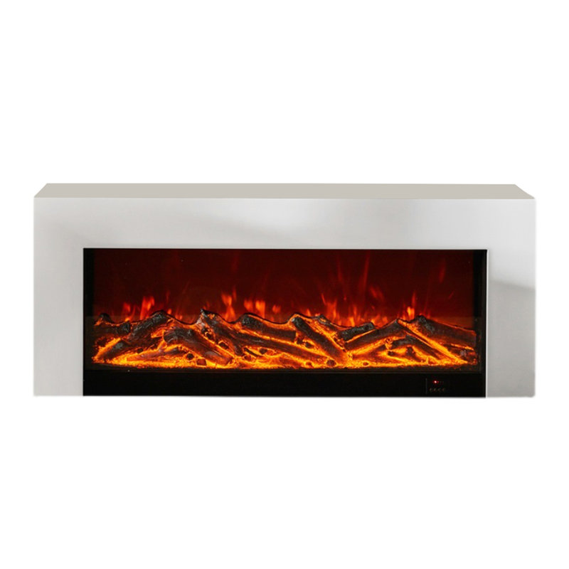 Modern and simple rock panel fireplace TV cabinet with electronic simulated flames, 23.62" H x 59.06" W x 12.99" D