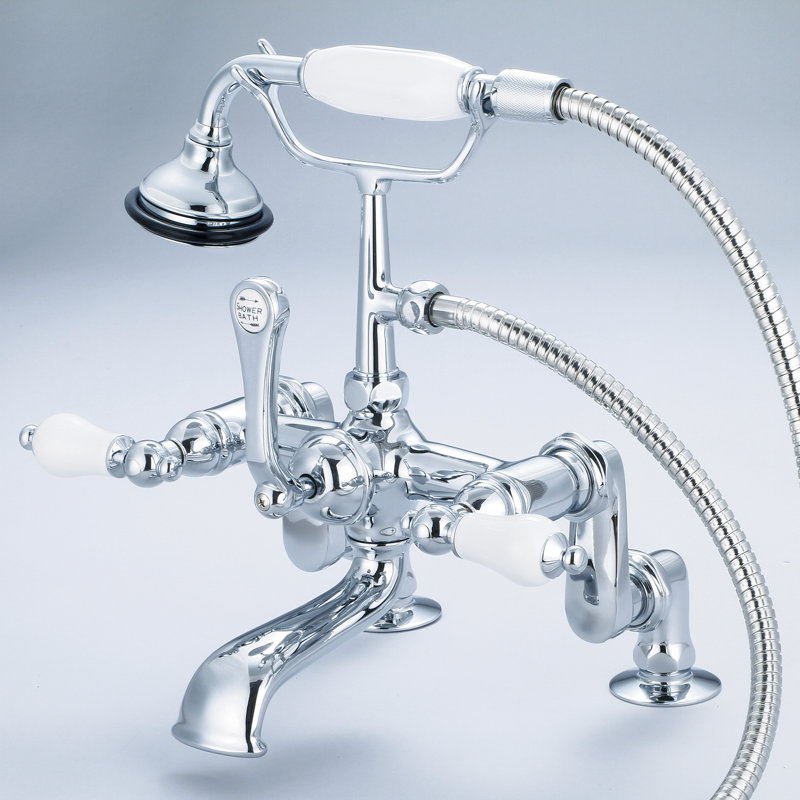 Stonington Deck Tub Filler, Porcelain Lever Handles, Polished Nickel