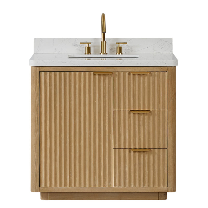 Ensemble de meuble-lavabo simple 36 po Adela, Blanc / Blanc, Doré, Brun