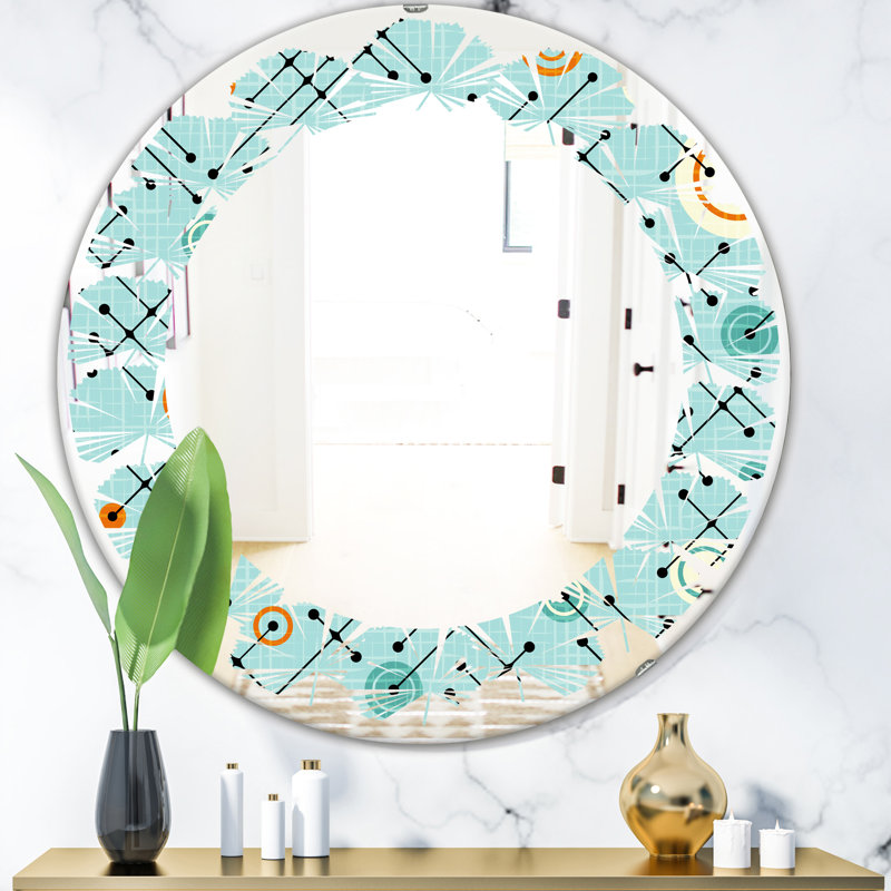 Miroir mural Coastal, H 23,6 po x l 23,6 po, Feuilles, dessin abstrait