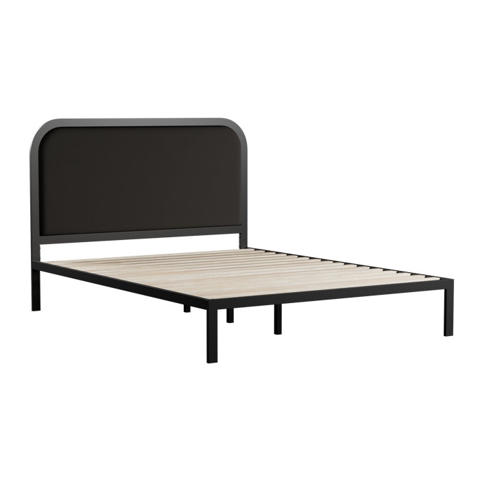 Brookside Metal Bed Frame with Rounded Upholstered Headboard & Reviews ...