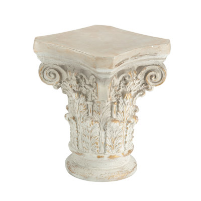 14x14x17.5" Roman Column Cap Pedestal - White, Gold