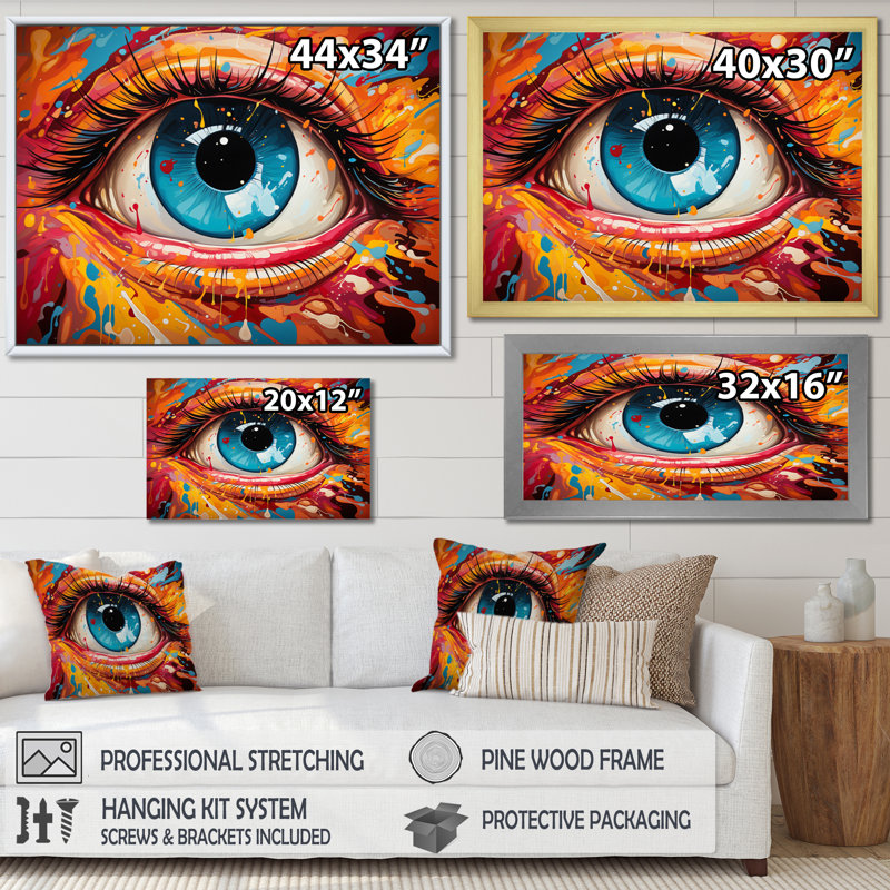 Pop Art, œil coloré sur toile, Cadre photo noir, H 16 po x l 32 po x P 1 po