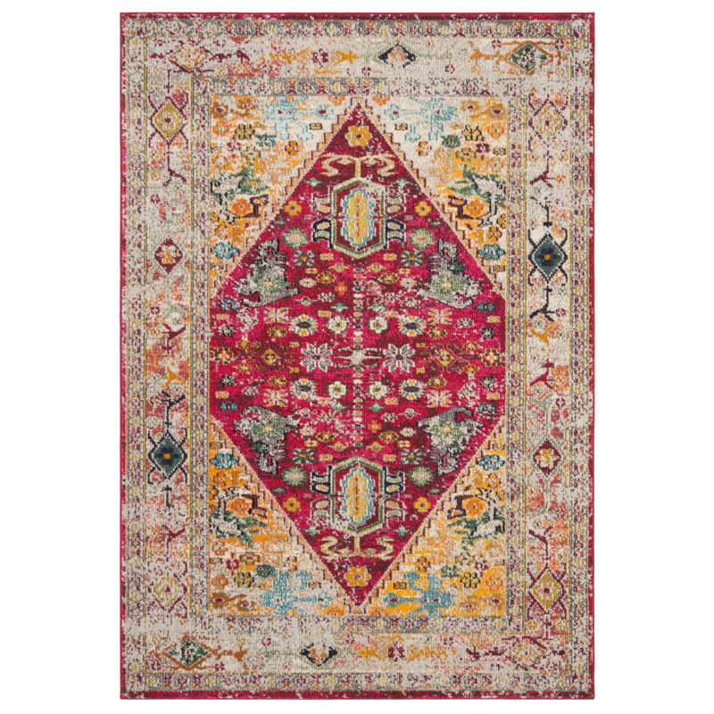 Hertzler Southwestern Wool Fuchsia/Light Gray Area Rug, Rectangle 5'1" x 7'7"