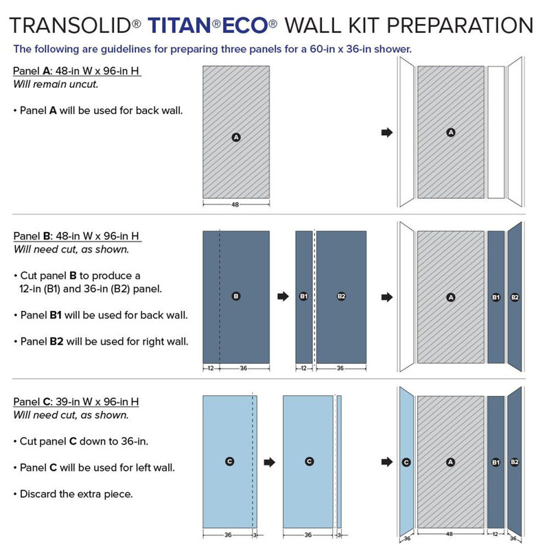 Mur de douche à trois panneaux H 96 po Titan, H 96 po x l 36 po x P 60 po, Noir brillant Caruso