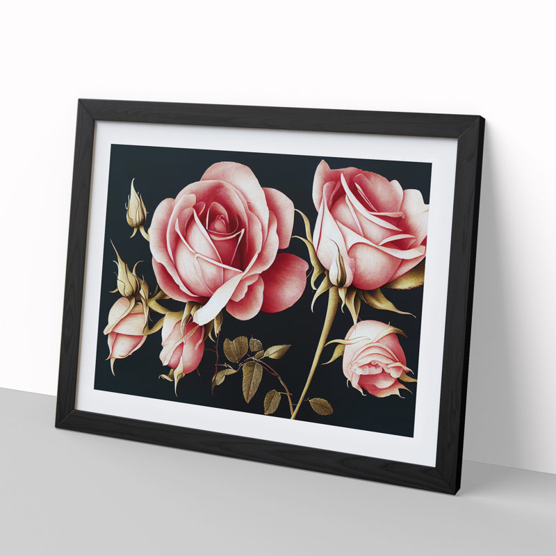 Harmonious Rose Flowers - Single Picture Frame Print, Black, 46cm H x 64cm W x 2cm D