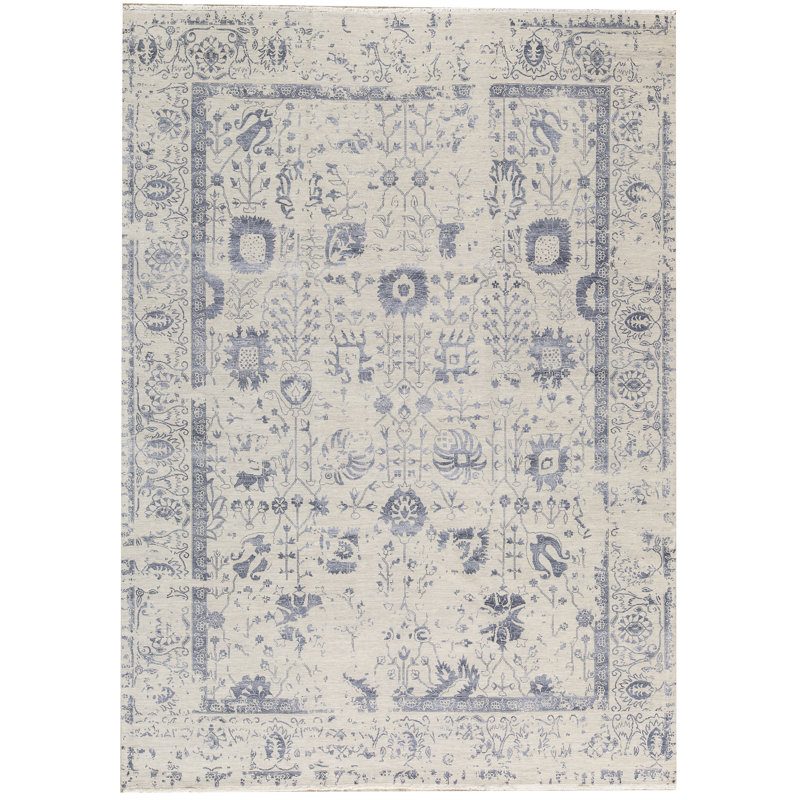 Hand-Knotted High-Quality Purple and Ivory Area Rug