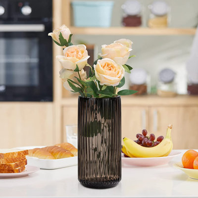 Fluted Cylindrical Flower Glass Vase Ornaments Glass Vase For Home Decor
