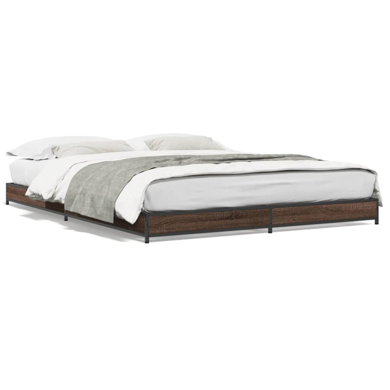 Vidaxl Bed Frame Engineered Wood And Metal, Brown Oak, Single (3')