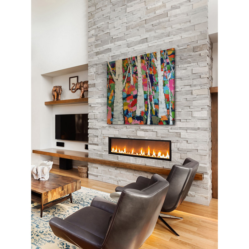 « gray birches », reproduction d’art sur toile tendue encadrée, H 18 po x l 18 po x P 1,5 po