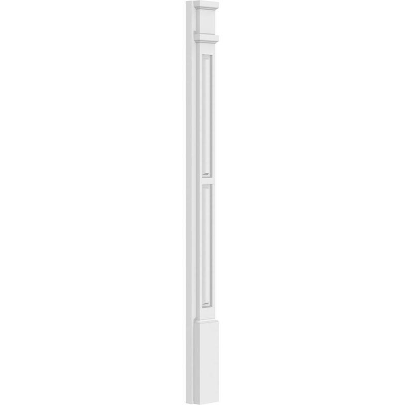 TruCraft Two Equal Raised Panel Pilaster w/ Decorative Capital & Base, 4"W x 90"H x 2"P Base Can Be Trimmed Up To 6 5/8", Architectural Grade PVC, Sold As Pair