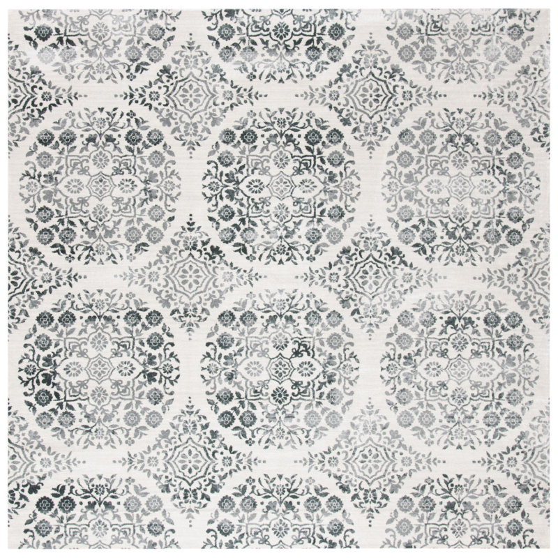Delmer Performance Geometric Rug, Square 6'7"