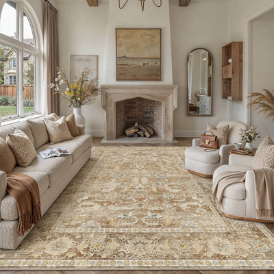Vintage Distressed Oriental Washable Area Rug With Non-Slip Backing