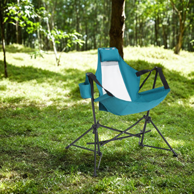Chaise de camping hamac, chaise berçante pliante portative, fauteuil inclinable réglable avec coussin et porte-gobelet pour les voyages en plein air