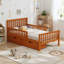 Lit plateforme simple en bois avec garde-corps double et 2 tiroirs de rangement, noyer-129766822-129766843
