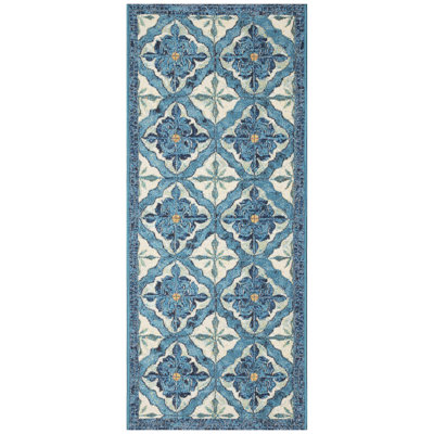 Catasha Geometric Polyester Non-Skid Kitchen Mat