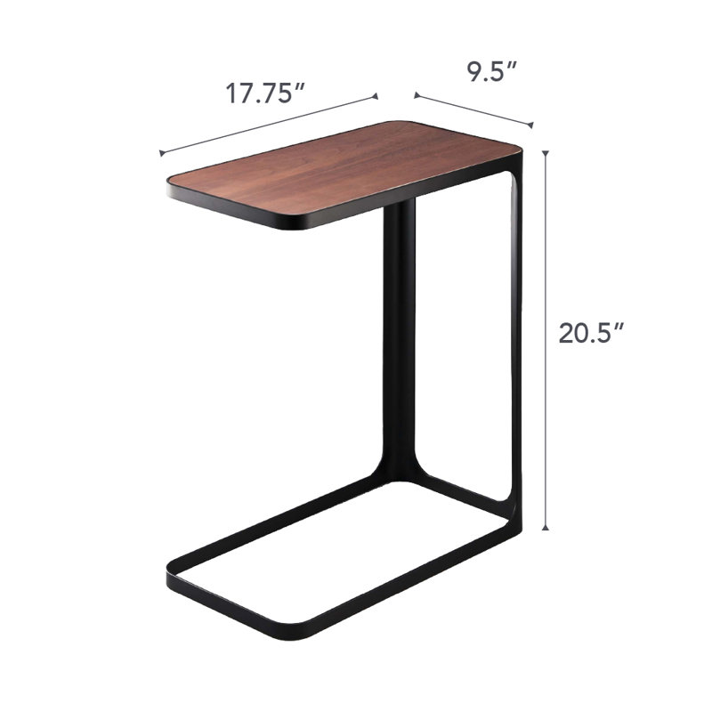 Petite table de chevet compacte en métal et en bois - Table de bout étroite en forme de C, Noir