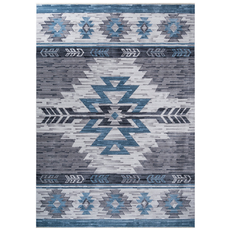 Desert Dusk Glacier Blue and Gray Stain-Resistant Synthetic Rug 5' x 7'