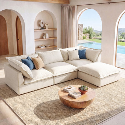 Canapé modulaire rembourré en L beige