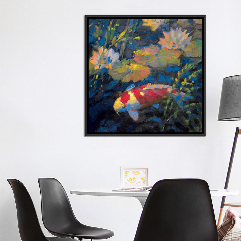 «Water Garden II», impression sur toile, H 18 po x l 18 po x P 1,5 po, Toile avec cadre noir, Pas de tapis
