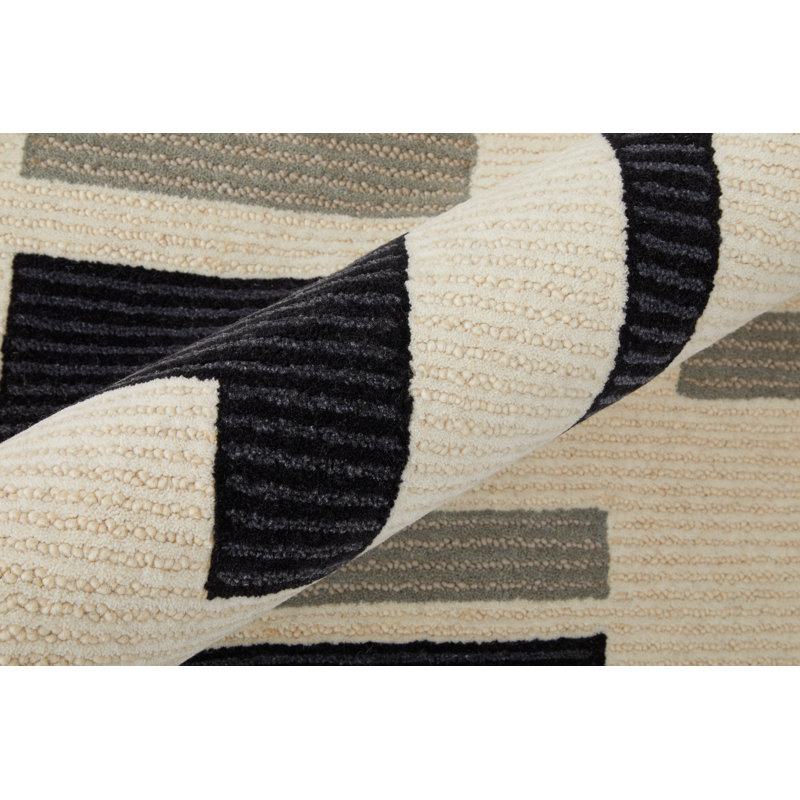 Nya Black and Ivory Hand-Tufted Wool Geometric Rug