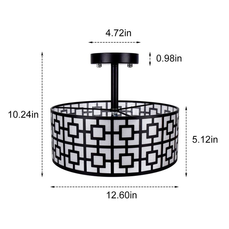 Plafonnier semi-encastré 3 lumières 12,6 po Rushda, Noir