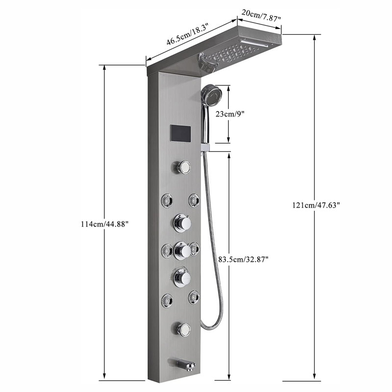 44.88'' Shower Panel with Fixed Shower Head, Silver