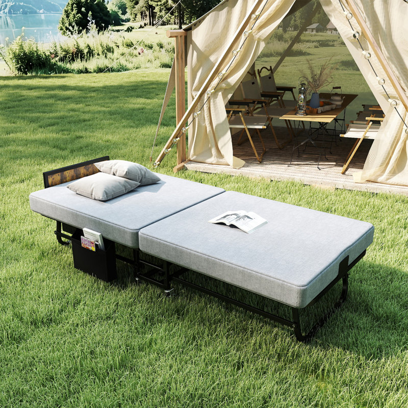 Lit d'appoint portatif avec poche de rangement, cadre en métal et mousse à mémoire de forme, lit d'appoint moderne