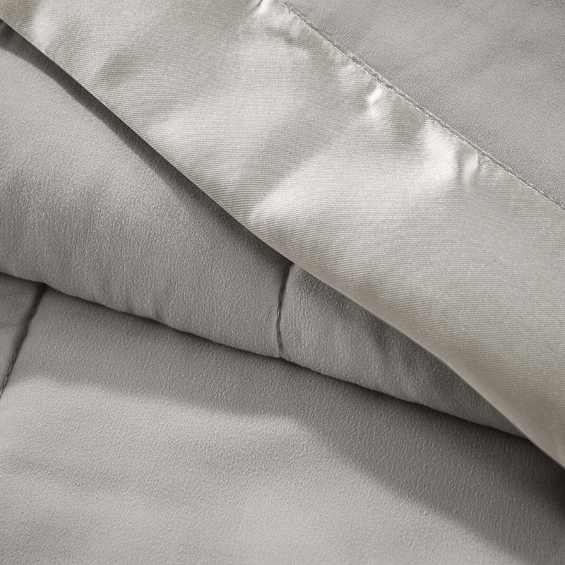 Couverture légère en duvet synthétique avec garniture en satin gris double / grand, L 90 po x l 90 po, Gris