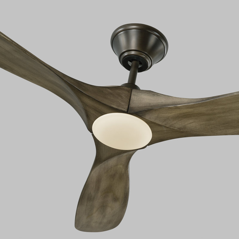 LED Downrod Ceiling Fan, 60 inches, Aged Pewter with Grey Weathered Oak Blades