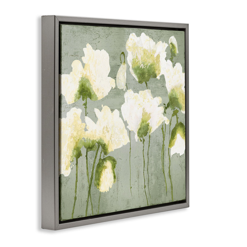 Cadre flottant moderne avec fleurs blanches, design par Vanessa Austin, H 18 po x l 18 po, Cadre flottant gris lustré