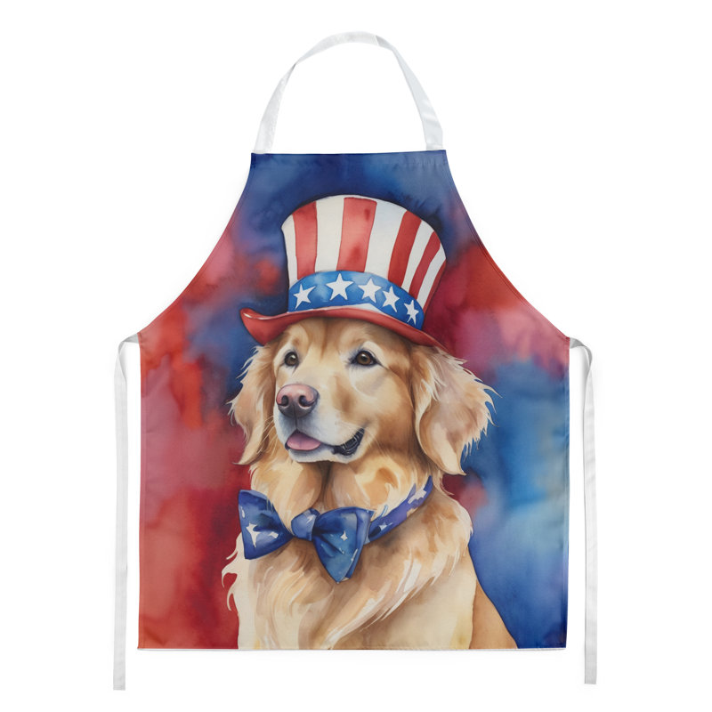 Patriotic American Apron, Brown Golden Retriever
