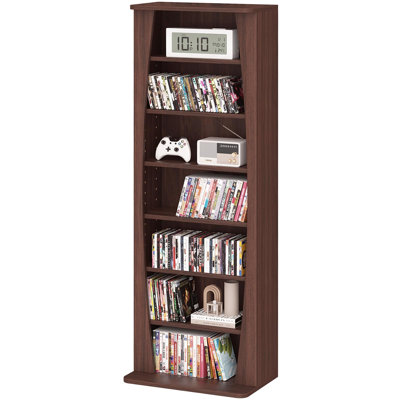 7-Tier Arched Free Standing Media Bookcase, Adjustable CD & DVD Storage Rack, Media Cabinet for Living Room & Home Office