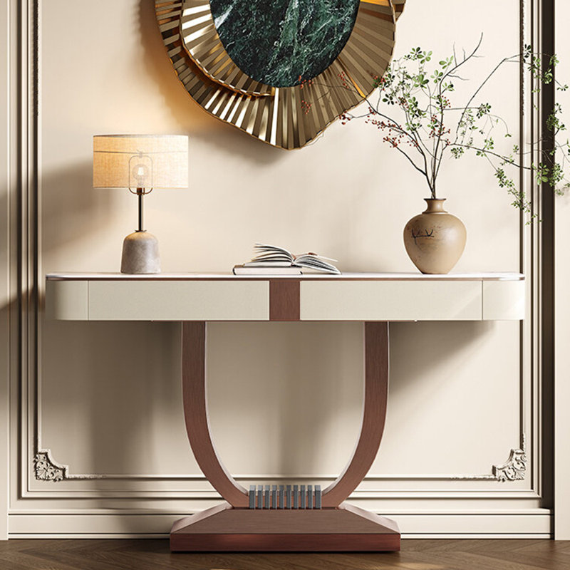 Console en métal de style italien, H 35 po x l 59 po x P 13,7 po, Or rose