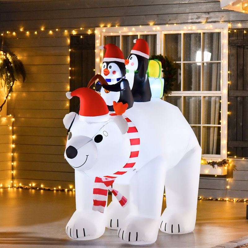 Décoration de jardin gonflable de Noël pour l'extérieur, fête des fêtes, ours polaire et pingouins 7 pi