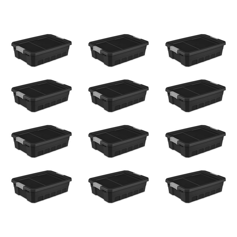 Sterilite Rugged Industrial Stackable Storage Tote w/ Lid, Black