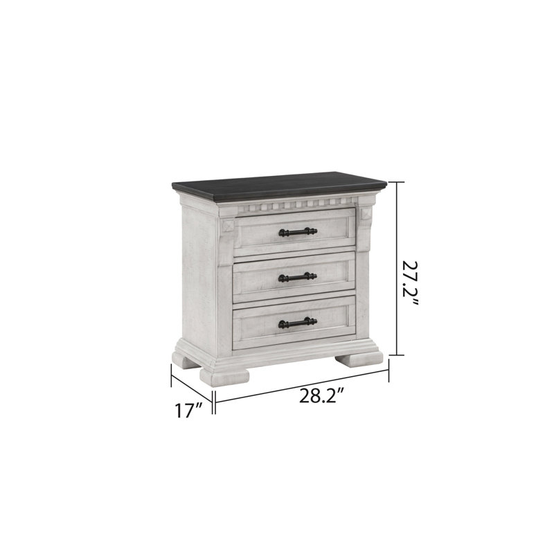 Table de chevet 3 au fini blanc antique - Accessoire de rangement de chambre à coucher de style compact