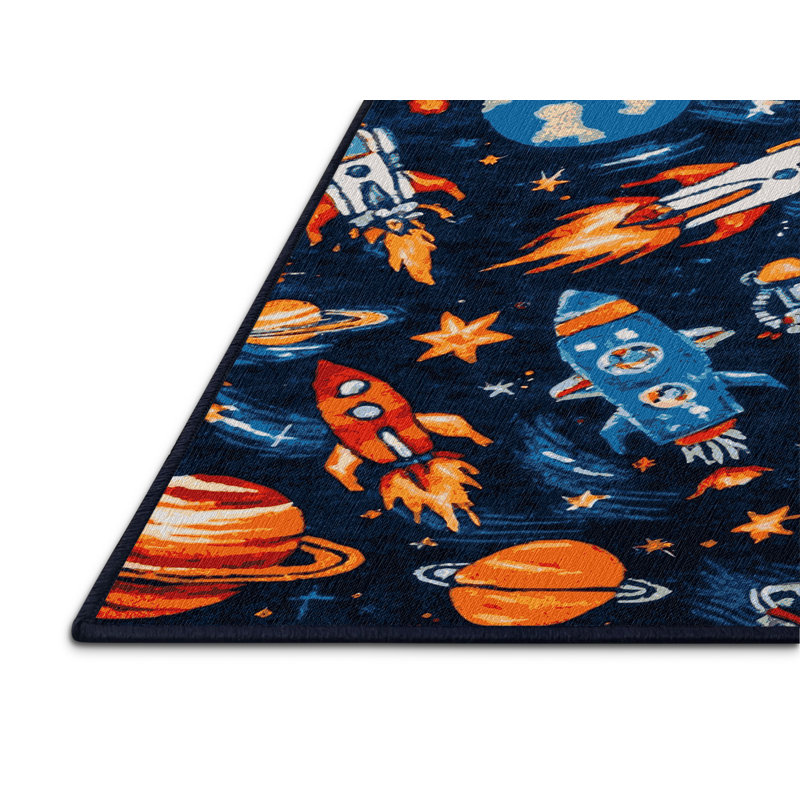 Tapis bleu lavable à la machine, Rond 4 pi