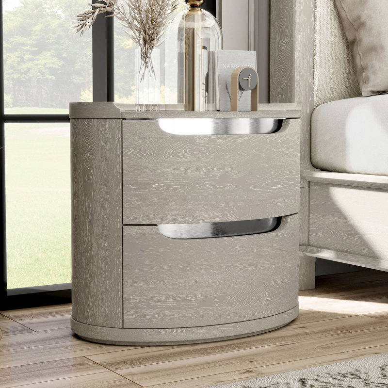 Table de chevet 2 tiroirs Barry, Gris clair