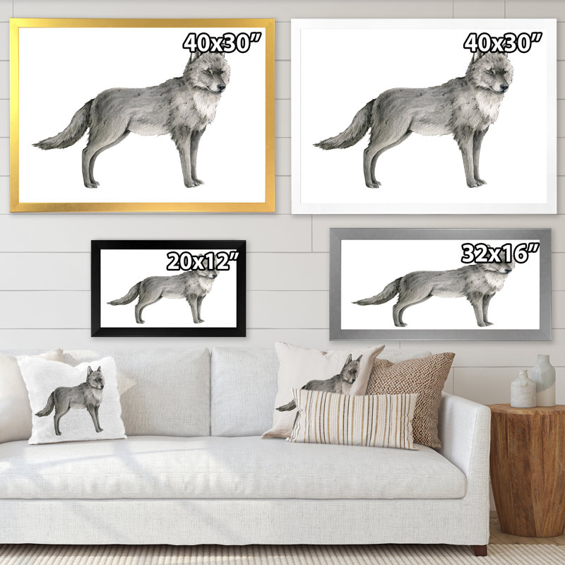 Portrait d'un loup I - reproduction sur toile, Toile argentée avec cadre d'angle fermé, H 16 po x l 32 po