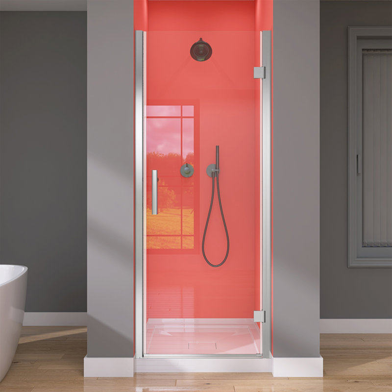 Porte de salle de bain pivotante à panneau pivotant sans cadre 32 "- 33 1/4" x H 72 "en verre trempé avec poignée, Chrome
