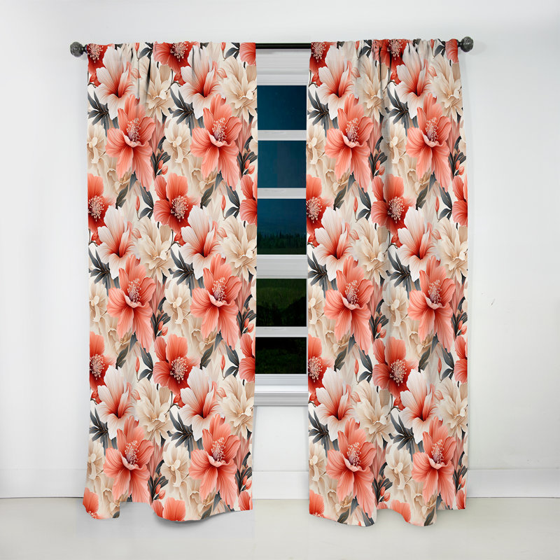 Motif tropical délicat neutre - Rideau floral - Rideau floral obscurcissant - 1 panneau, L 52 po x L 84 po