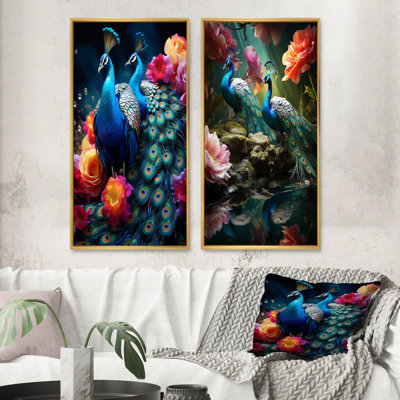 «Blue Coral Indian Art Dancing Peacocks» «Blue Coral Indian Art Dancing Peacocks» 2 - pièces sur