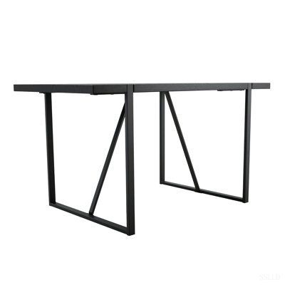 A Minimalist Retro Rectangular Dining Table With A Textured Top With Inset Rectangular Metal Legs
