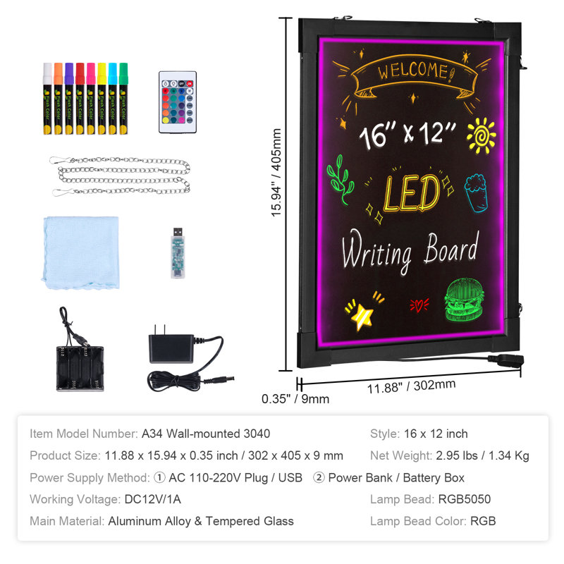 VEVOR No Composite Aluminium Chalkboard, 16" W x 12" L