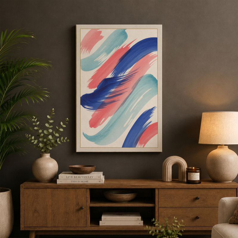 Flowing Gestures Abstract - Wrapped Canvas, 30x20 - 76.2 x 50.8 cm, Teal Border