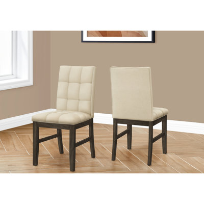 Chaise de salle à manger 2, hauteur 37 po, revêtement crème, base en bois massif gris, style transitionnel pour la hauteur de la cuisine et de la pièce, revêtement en tissu
