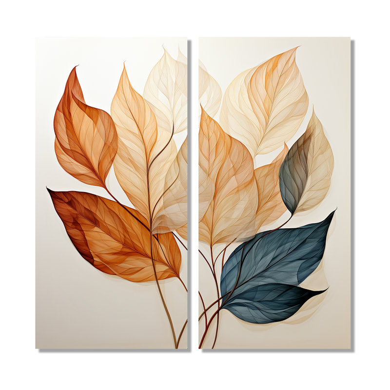 «Copper Leafy Abstractions - Floral Leaves», impressions sur toile, H 32 po x l 32 po, Toile tendue, Ne s’applique pas