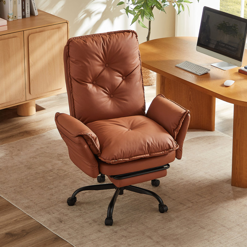 High-Back Cross-legged Office Chair with Flip-up Arms,Height Adjustable Swivel Ergonomic Executive Chair with Footrest and Side Pockets